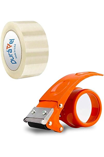 Duravel Packing Tape Dispenser with Clear Tape Roll - Ergonomic Orange Handhe...