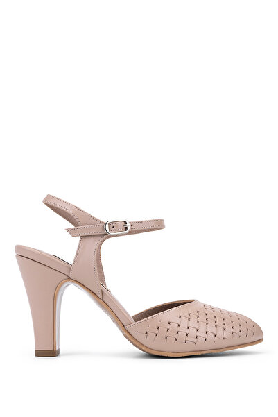 Tamer Tanca Women's Genuine Leather Beige Heeled Shoes