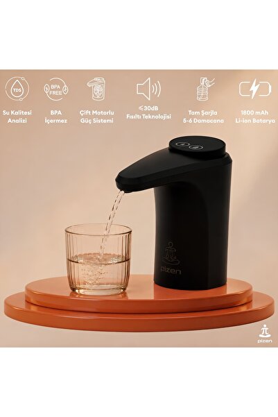 Pizen Flow USB Şarjlı Otomatik Damacana Su Pompası TDS Ölçer 250ml 500ml 1L 2...