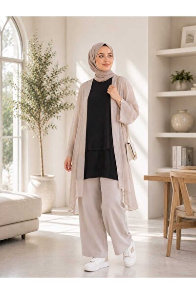 Esra Butik78 Siyah, Beyaz ve Pudra Renk Kolsuz Altı Pileli İçlik – 80 cm