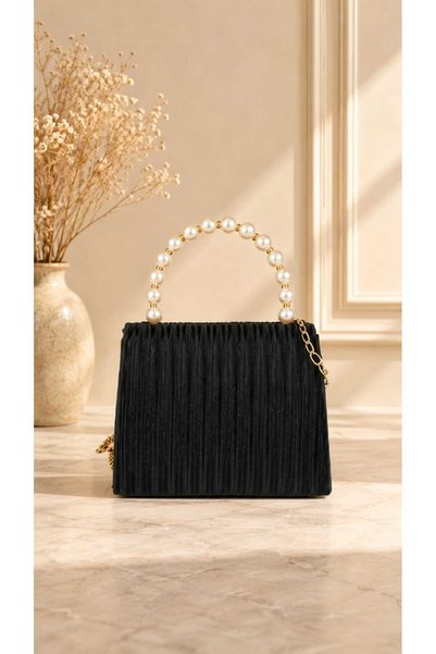 zemihra Pearl Women's Evening Dress Pearl Detailed Chain Strap Lock Closure Hand and Shoulder Bag