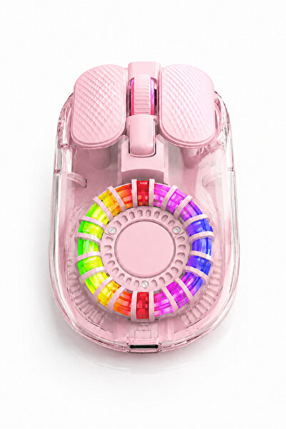 Zilvana Pembe Şeffaf RGB Işıklı Type-C Şarjlı Kablosuz Mouse