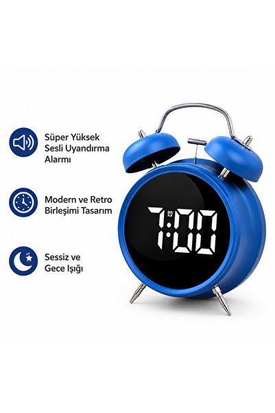 Coverzone Çift Çanlı Dijital Alarm Saati - 70dB, LED Ekran, Sessiz, Gece Işık...