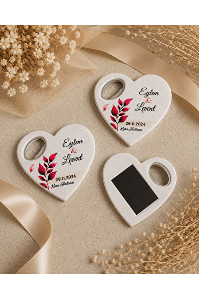 Deryalar Dijital 20 Adet Kişiye Özel Baskılı Kalp Şişe Açacaklı Magnet Nikah ...