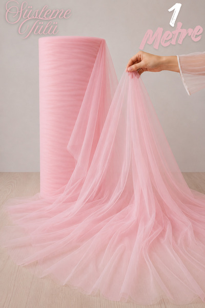 Mortex Pembe Süsleme Tülü - Boy 1 MT, En Sabit 3 MT - Kına, Düğün, Söz, Nişan...