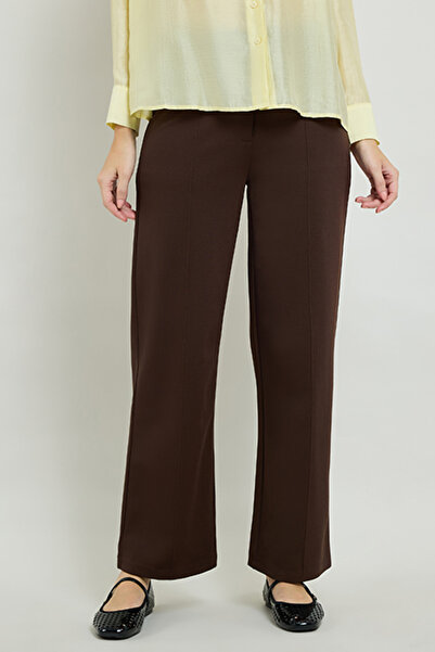 R&B Solid Straight Fit Pants with Button Closure