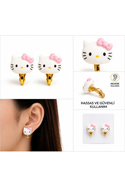 synshop Hello Kitty Figürlü Kedi Klipsli Küpe Deliksiz Kulak İçin Sevimli Min...
