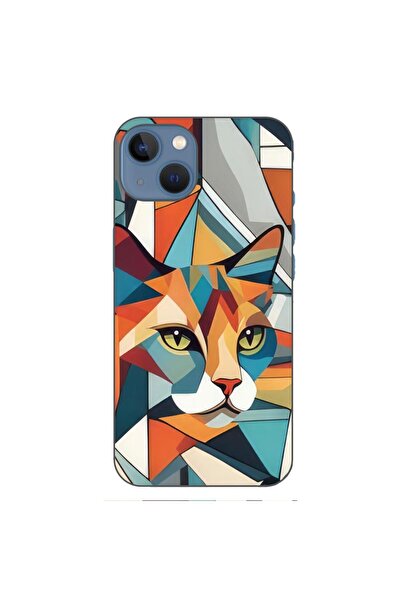 OEM Husa compatibila cu Apple iPhone 13 Silicon Gel Tpu Model Cubic Cat Art