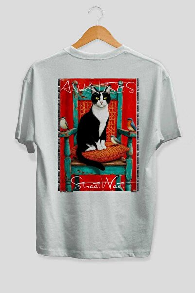Ankhises 49 Cats for the Sake of Cat Love Printed White Oversize T-Shirt 100%...