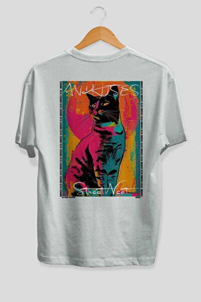 Ankhises For the Love of Cats 72 Cats Printed White Oversize T-Shirt 100% Cot...