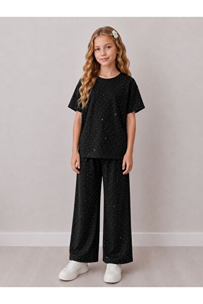 wees mod Girl's Star Patterned Double Set, Comfortable Cut, Suitable for Dail...
