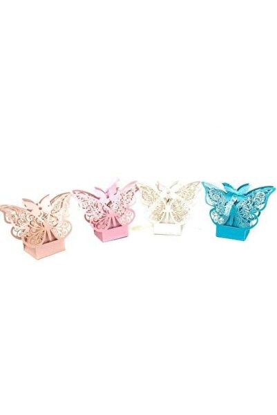 OEM Marturie De Botez Cutie Carton Fluture Dantelat 50/Set Roz Prafuit