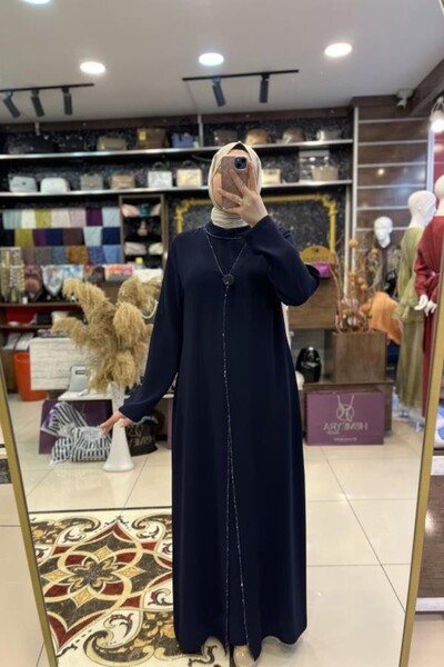 HÜMEYRA BUTİK Front Covered Collar and Stone Embellished Dress