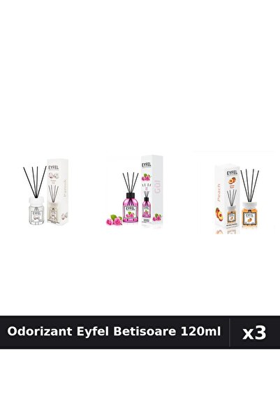 Eyfel Set 3 Odorizant Camera Betisoare 120ml - Bumbac, Trandafir, Piersica