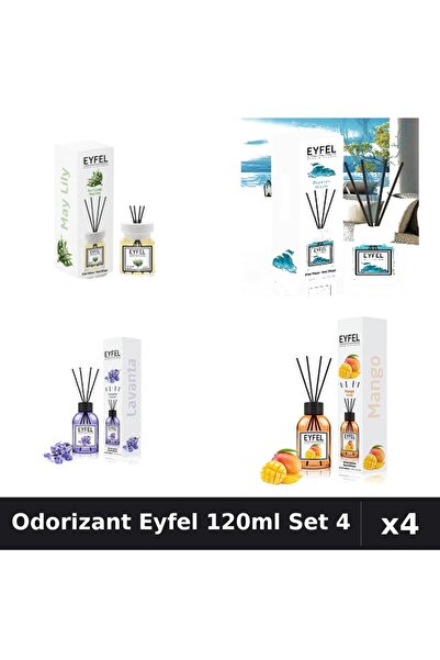 Eyfel Set 4 Odorizant Cameră Betișoare 120ml - Lacramioare, Ocean, Lavandă, M...