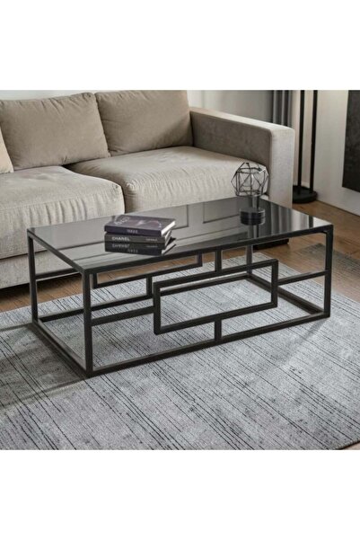 Tables Hallway Coffee Table - Black Iron with Black Translucent Glass Top