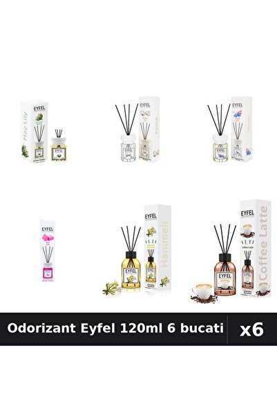 Eyfel Set 6 Odorizante Camera Betisoare - 6 Arome Asortate, 120ml Parfum Intens