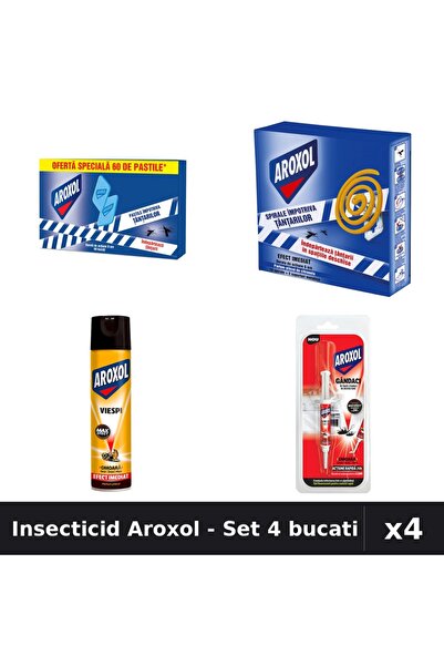 Aroxol Set 4 Insecticid - Pastile 60/10 buc, 5g, Spray 400ml - Protectie Comp...