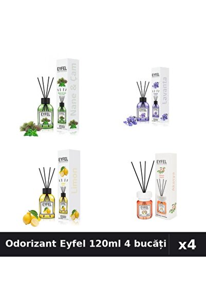 Eyfel Set 4 Odorizant Camere Betisoare 120ml - Pin, Lavanda, Lămâie, Acacia