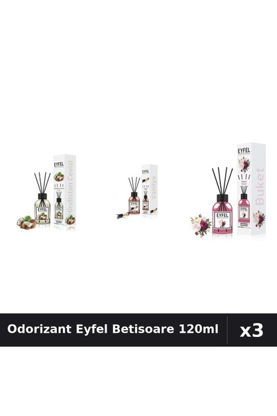 Eyfel Set 3 Odorizant Camera Betisoare 120ml - Nuca Cocos, Vanilie, Bouquet