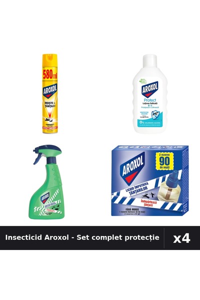 Aroxol Set 4 Insecticid 580ml, 400ml, 200ml - Spray, Loțiune, Aparat Electric...