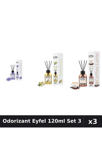 Eyfel Set 3 Odorizant Camera Betisoare 120ml - Lavanda, Cafea, Mâna Maicii