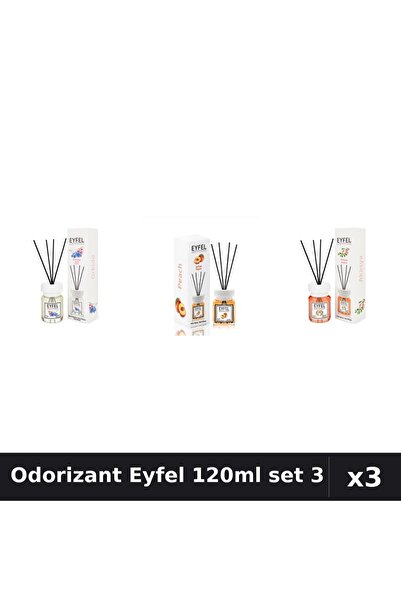 Eyfel Set 3 Odorizant Camera cu Betisoare - Orhidee, Piersică, Acacia, 120ml