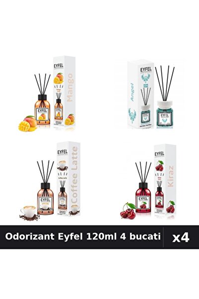 Eyfel Set 4 Odorizant Camera Betisoare 120ml - Mango, Angel, Cafea, Cirese