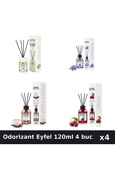 Eyfel Set 4 Odorizant Camera Betisoare 120ml - Iasomie, Lavanda, Cafea, Cirese