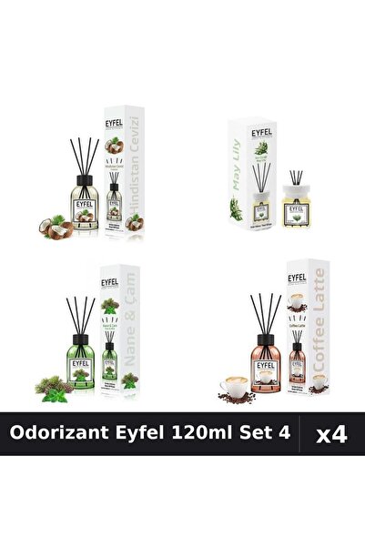 Eyfel Set 4 Odorizant Camera Betisoare 120ml - Cafea, Lacramioare, Nuca Cocos...