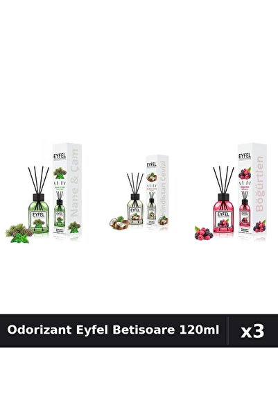 Eyfel Set 3 Odorizant Camera Betisoare 120ml - Pin Mentă, Nucă Cocos, Fructe ...