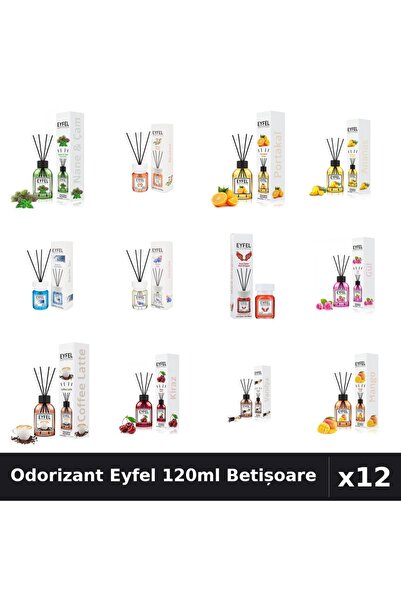 Eyfel Set 12 Odorizante Camera cu Betișoare 120ml - 12 Arome Asortate Parfum