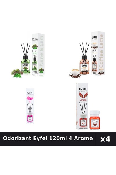 Eyfel Set 4 Odorizant Cameră Betisoare 120ml - Bubble Gum, Cafea, Pin Mentă, ...