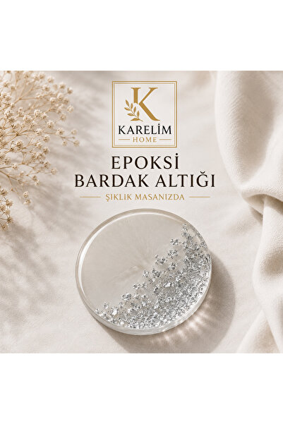karelim home 4-Piece Epoxy Coaster Set with Silver Foil Transparent Color