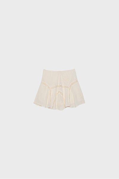 Stradivarius İşlemeli godet detaylı mini etek