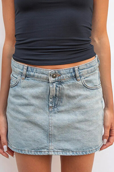 BeHill Light Blue Low Waist Mini Length Women's Denim Skirt with Pockets