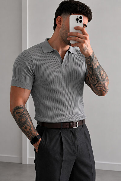 Tarz Cool Premium Ribbed Knitwear Polo Collar Men's Old Money T-Shirt