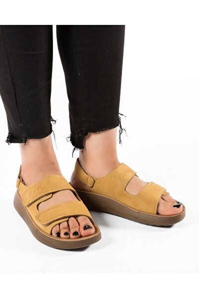 ALOGO Women's Yellow Slipper Made of Ecological Suede Leather Oana