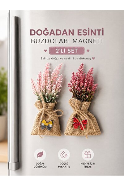 Clinica Doğadan Esinti Çiçekli Buzdolabı Magneti 2’li Set – Dekoratif Hasır S...