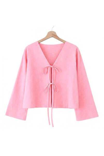 CNG MODA Tie-Front Kimono Shirt with 2 Ties
