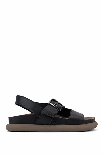 Tamer Tanca Women's Genuine Leather Black Flat Sandals