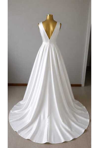 TuZeGiyim Satin V-Neck Wedding Dress