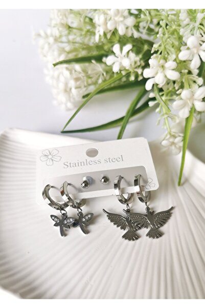 Halley Concept Silver Wings 6-Piece Figure Detailed Steel Multi Earring Set