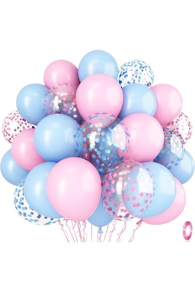 Isndare Set 35 Baloane Roz și Bleu cu Confetti, 30 cm, pentru Gender Reveal ș...