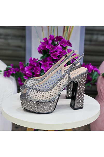 favorimo Women's Platinum Crystal Stone Platform Heeled Evening Dress Sandals