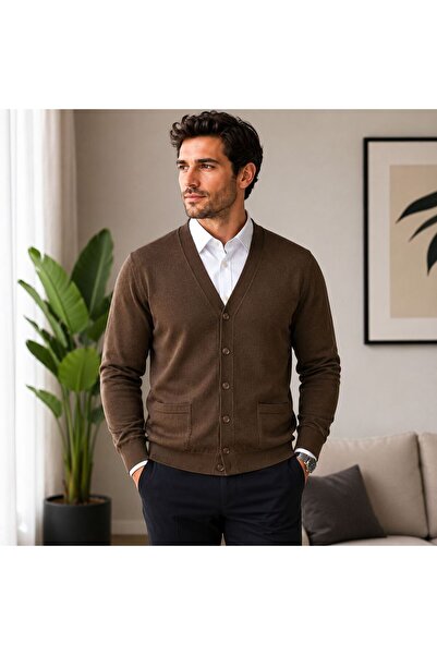 GÖMLEK GALERİSİ Men's Regular Fit Cut Plain Organic Woven Cotton Cardigan
