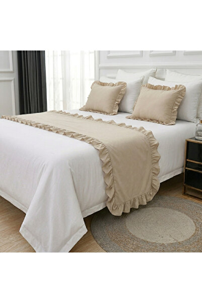 Frilly Bed Runner (70x250 cm) and 2 Decorative Pillow Covers (43x43 cm) Set
