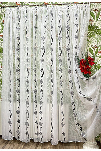 Liz Line Mechanically embroidered curtain, black/white color, from the "Roses...