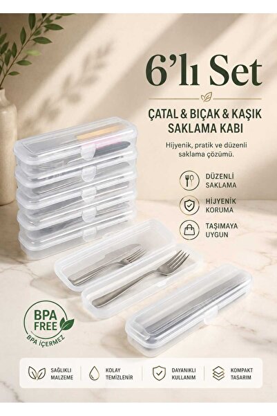 zemihra 6 Adet Kaşıklık Saklama Kabı Çatal Kaşık Taşıma Seti Çok Amaçlı Düzen...