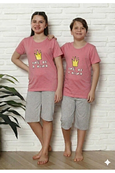 Serena Pijama copii cu maneca scurta si pantalon 3/4- culoareroz pudrat